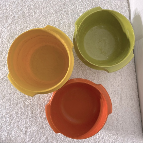 Vintage Tupperware Orange Yellow Servalier Stacking Bowls With Lids 4pcs - Picture 5 of 15